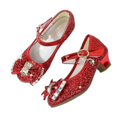

Godderr Toddler Kids Girls Dress Shoes Adorable Sparkle Mary Jane Shoes Low Heels Sparkle Bow Princess Shoes for Wedding Party