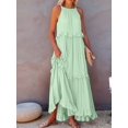thumbnail image 6 of Women's Resort Style Ruffled Long Dress Round Neck Sleeveless Flowy Beach Dress with Pockets Mint Green Calico L, 6 of 7