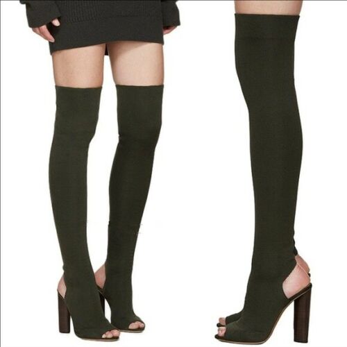 Details about / Ladies Long Stretch Block Heels Shoes Womens Boots High Over The Knee Casual New