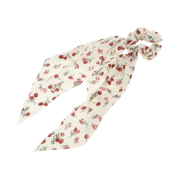 Unique Bargains 1 Pc Floral Triangle Ribbon Scrunchies Beige