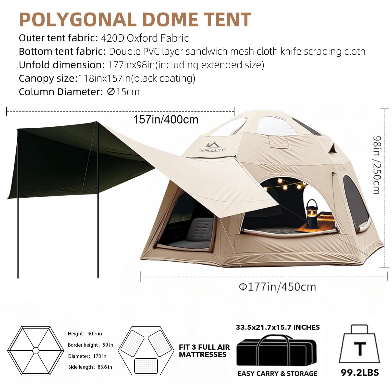 Large Inflatable Tents for Camping, 4 Season Blow Up Tents with Rainfly, Luxury Inflatable Tent House with Stove Jack, Easy Setup Inflatable Camping Tent.