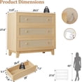 thumbnail image 3 of FANRAL Rattan Large Nightstand,27.6"H Wood Tall Night Stand,Wide Modern 3 Drawers,Boho Bedside Table Narrow Side Table for Bedroom Living Room,Natural Oak, 3 of 8
