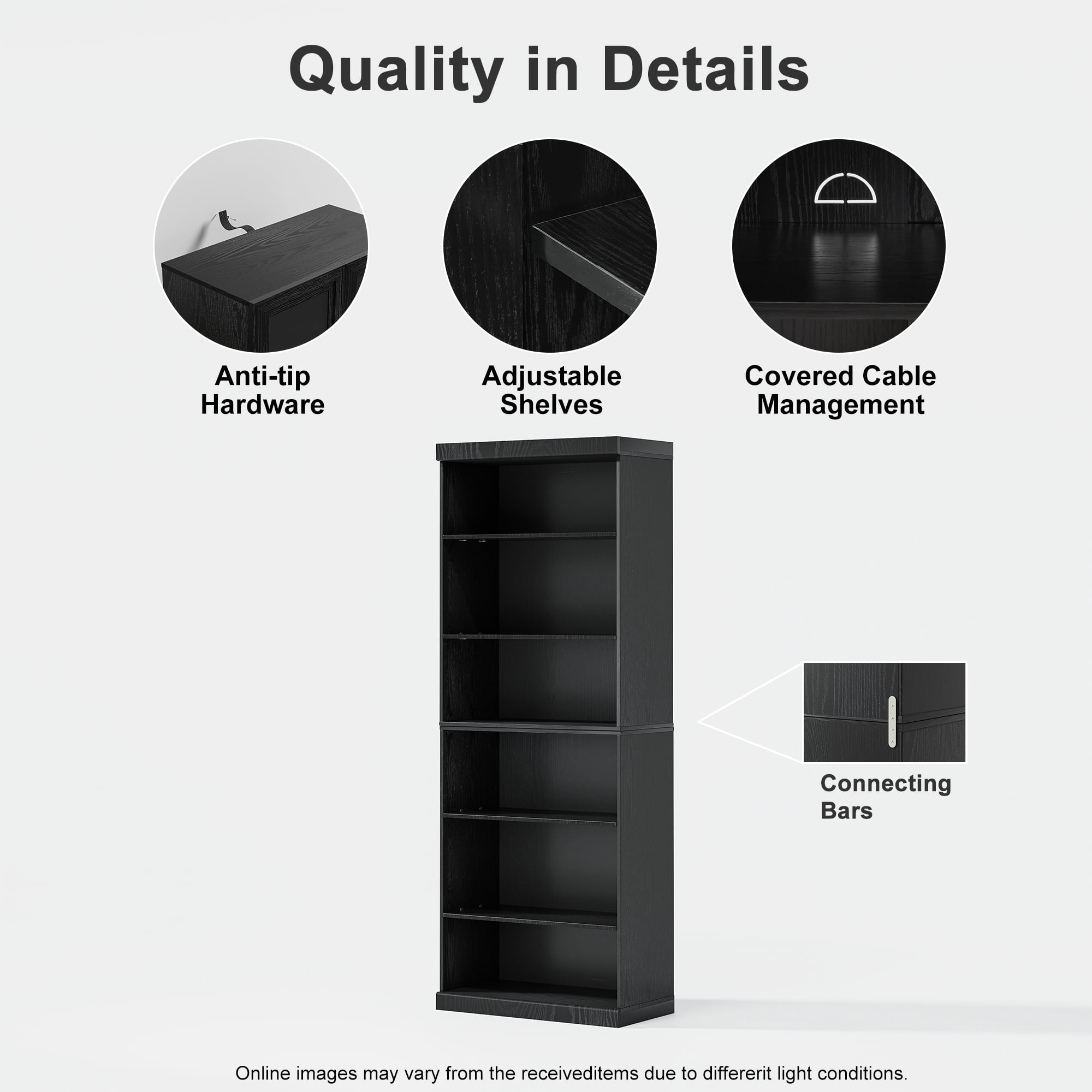 MAYEERTY 3-Shelf 16*31*41"Black Wood Grain Bookcase with Adjustable Shelves, Durable Storage for Home or Office