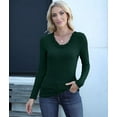 thumbnail image 6 of Womens Fall Clothes Long Sleeve Shirts Scoop Neck Ribbed Knit Slim Fitted Trendy Casual Tops Dark Green M, 6 of 9