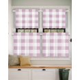 thumbnail image 2 of Pink White Plaid Short Blackout Curtains 30Inch Long Spring Simple Style Rod Pocket Kitchen Curtains, 2 Panels Thermal Insulated Room Darkening Drapes for Bedroom, 30"W x 30"L, 2 of 5