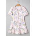 thumbnail image 5 of Women's Pink Floral Striped Print Mini Dress with Contrast Trim and Tie Split Neck | [ZhiHiMeRi] | (US 12-14)L, 5 of 12