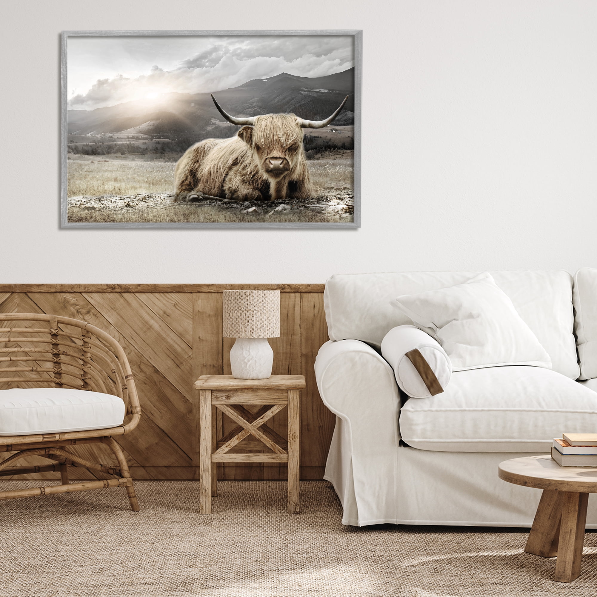 Stupell Industries Cattle Resting in Morning Sun Gray Framed Giclee Art, design by CAD Designs