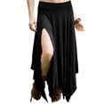 thumbnail image 2 of qelini Midi Skirt High Waist Plus Size Mid-Length Skirt Side Slit A-line Skirt Asymmetrical Hem Solid Color Casual Skirt, 2 of 5