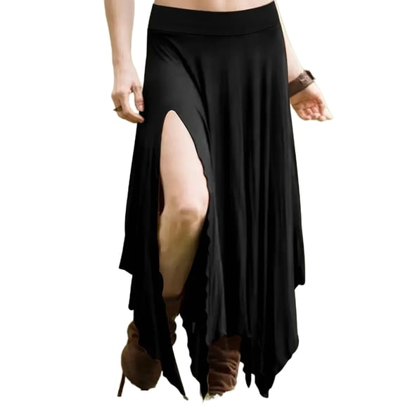 fheaev High Waisted Skirts for Women Irregular Hem Split Solid Color Asymmetrical Flowy Party Club Maxi Skirt