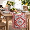 thumbnail image 2 of Table Runner 120 Inches Long for Kitchen Dining, Orange Red Boho Dresser Scarf Farmhouse, Dining Table Decorations for Wedding/Parties, Vintage Flower Tribal Distressed Printed 13 x 120 In, 2 of 8