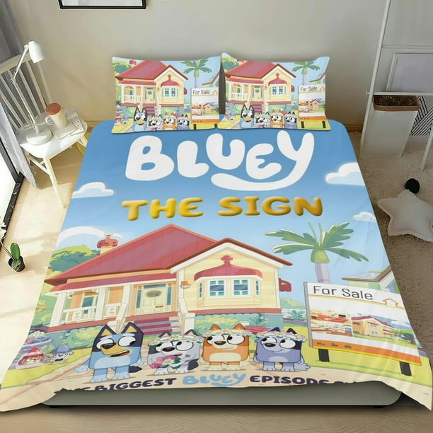Bluey Conjunto de sábanas temático, trío de piezas, cómodo y amigable con la piel, diseño único, regalo de decoración para el hogar para familiares, amigos y fans, 90 cm * 190 cm