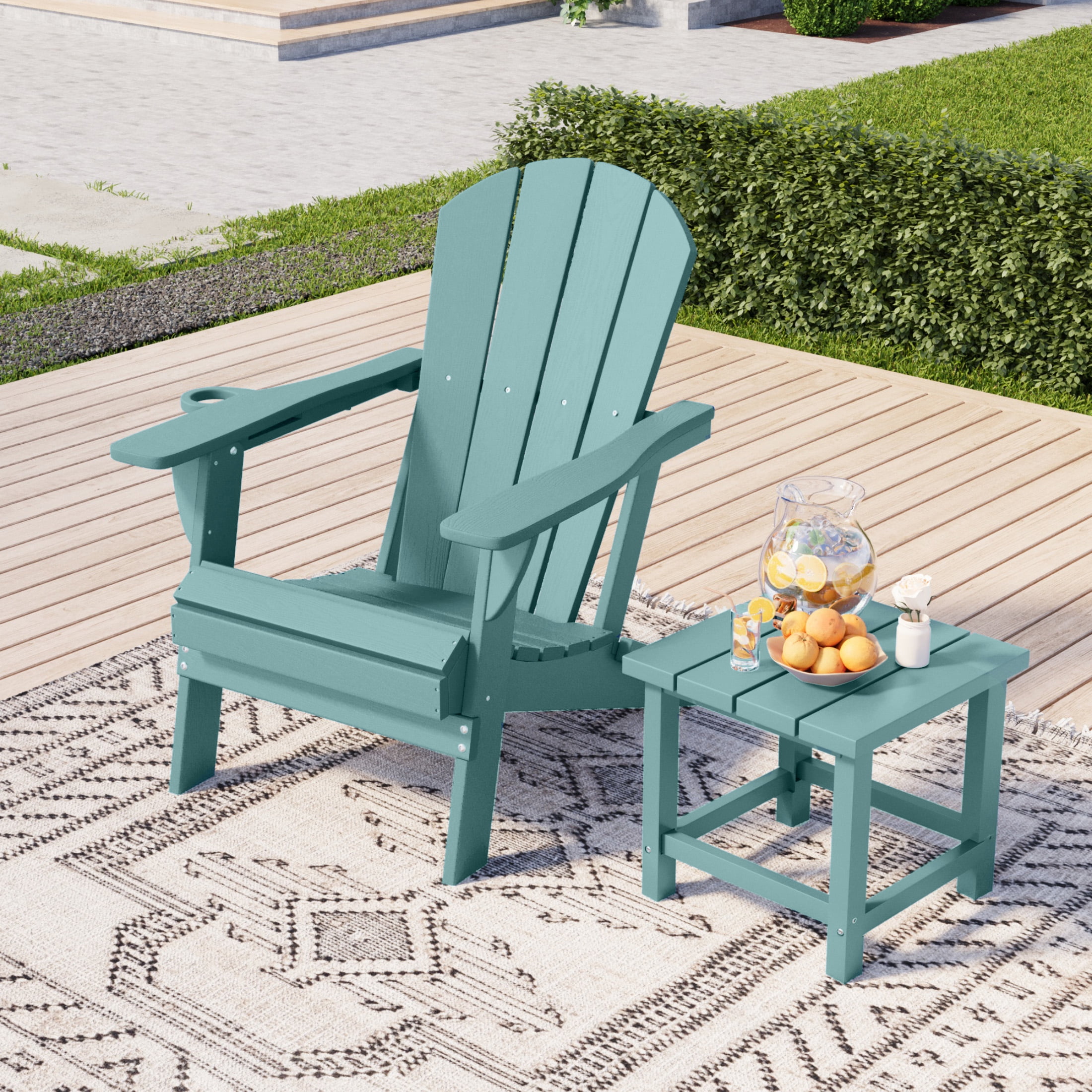 Adirondack Chair,HDPE All-Weather Patio Chairs Outdoor with Cup Holder, Lawn Chair with Weather Resistant for Outside Deck Lawn Garden, Weight Capacity Up to 380 Lbs –Aruba Blue
