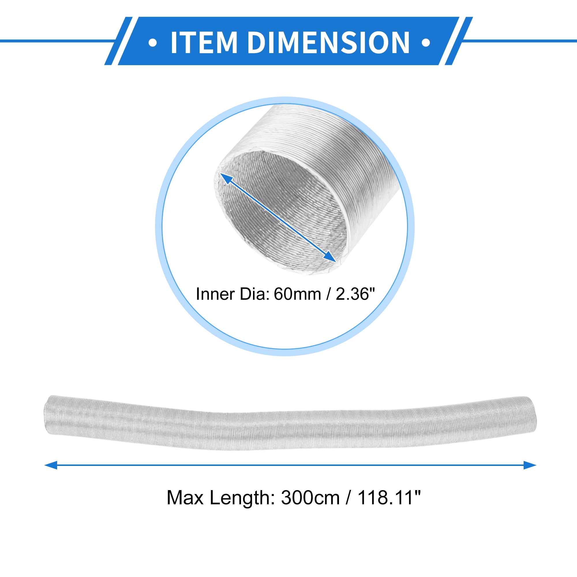 Unique Bargains 60mm Dia 300cm Car Heater Duct Pipe   Aluminum Foil Warm Air Ducting Hose for Diesel Heater Silver Tone