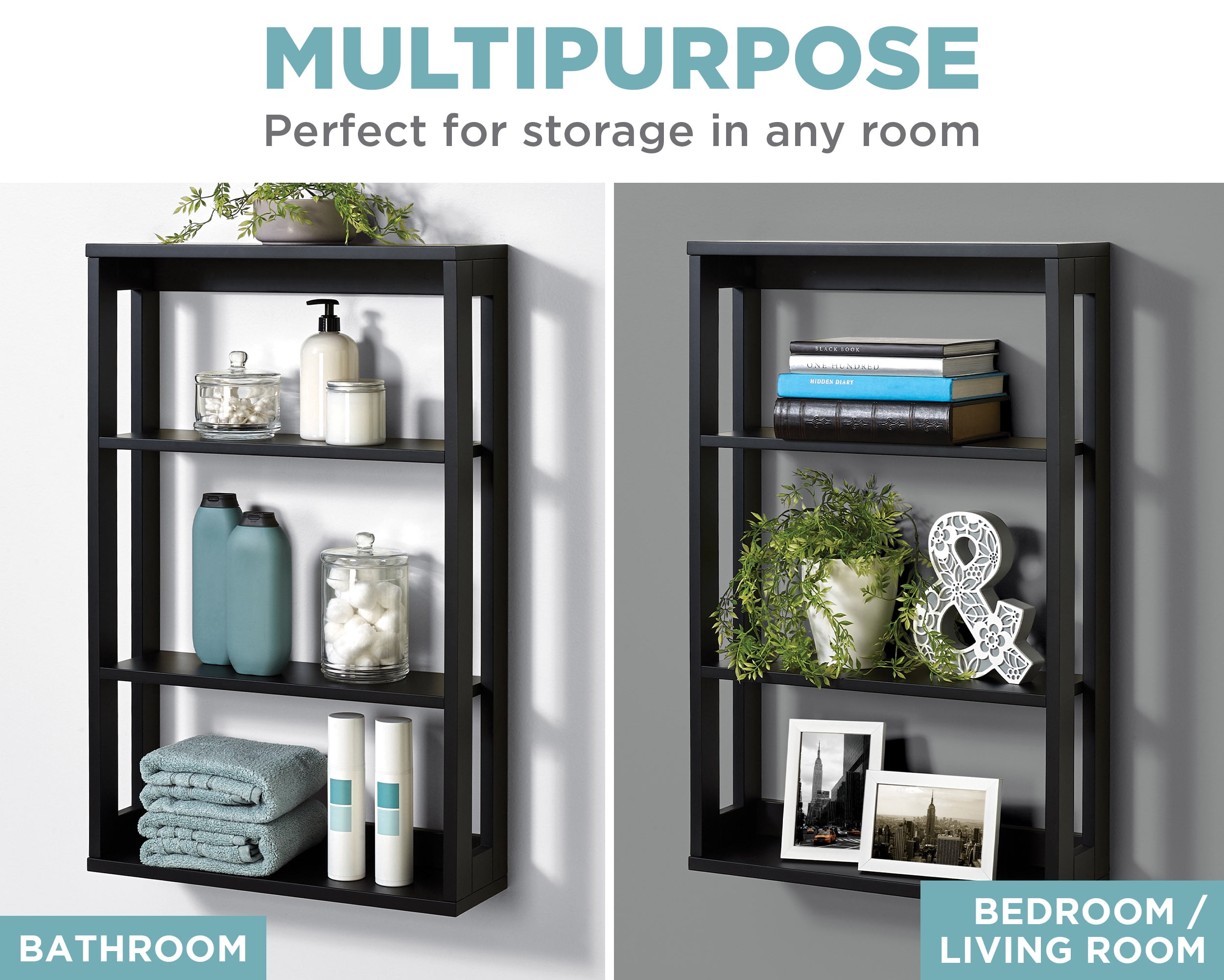 Black Wall Mounted Storage Shelf, Zenna Home Small Spaces