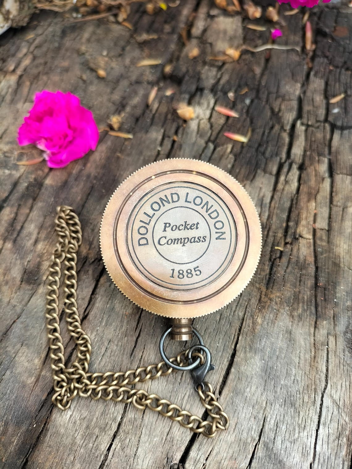 Antique Brass Sundial Pocket Compass – Dollond London 1885 – Vintage Nautical Compass with Chain – Steampunk Navigation Gift by Maritime Treasures