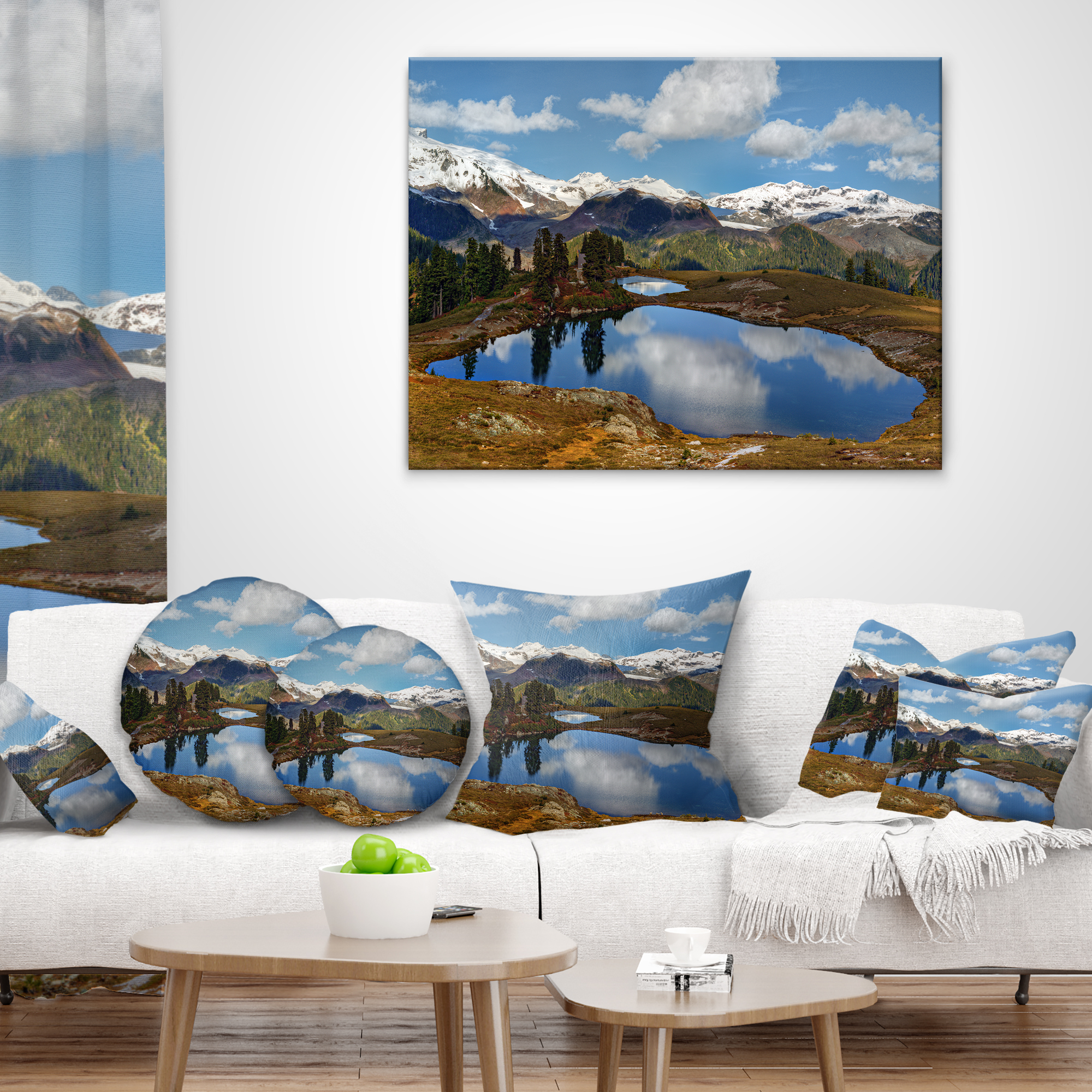 Designart Lake with Pine Trees Reflecting Sky - Landscape Printed Throw Pillow - 12x20