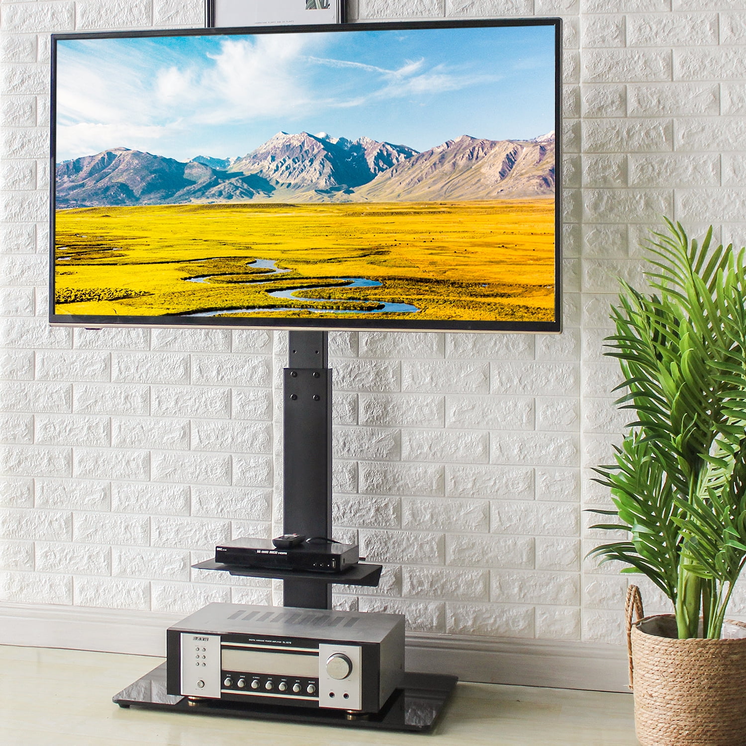 TVON Modern Floor Corner TV Stand for TVs up to 65" Adjustable Shelf