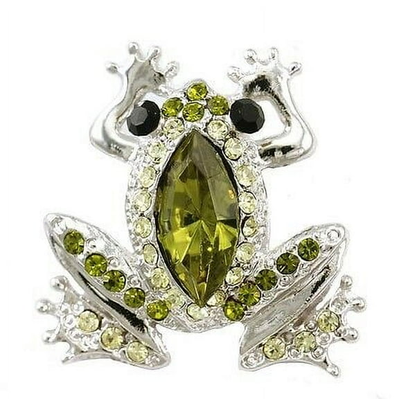 Frog Toad Animal Green CZ Stone Crystal Designer Costume Brooch Pin Silver Tone