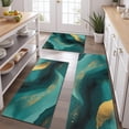 thumbnail image 2 of Teal and Gold Marble Flow Lines Pattern Kitchen Rugs Sets Of 3,Kitchen Runner Rugs Non Skid Washable,Decorative Kitchen Floor Mats for Kitchen,Sink,Laundry,17"x30"+ 17"x47" + 17"x59", 2 of 6
