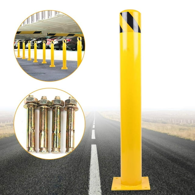 FETCOI Yellow Bollard Post Steel Safety Barrier Protection - Safety Bollard Traffic Pole - Signs Pipe Parking Bollard for Garage or Parking Lot (Yellow-24''H)