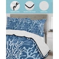 thumbnail image 4 of Quilts Twin-XL Size Bedding Set, Navy Blue Coral Coastal Lightweight Quilted Comforter, Ocean Nautical Seaside Beach Soft Reversible Bedspread Coverlet with Pillow Covers for All Season, 68" x 98", 4 of 7