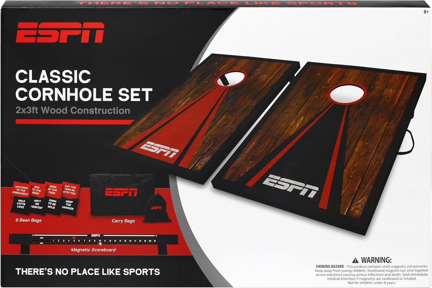 ESPN Cornhole Board Set, 2 x 3 Feet Wood Cornhole Board with 8 Cornhole Bags & Travel Case