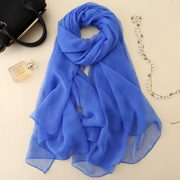 ERDOUY Elegant Personalized Scarf, New Chiffon Solid Color Scarf Wrinkled Scarf Beach Scarf Long Shawl Scarf (Dark Blue)
