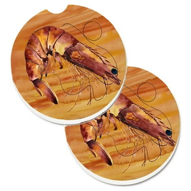 Carolines Treasures 8140CARC Shrimp Set of 2 Cup Holder Car Coasters Large multicolor