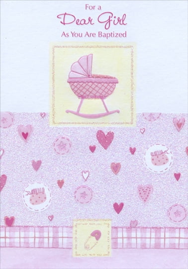 Designer Greetings Pink Bassinet with Glitter: Dear Girl Baptism Card