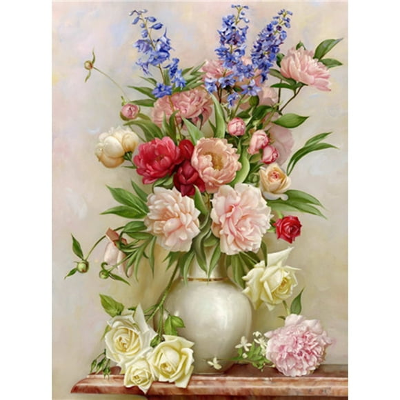 DIY 5D Diamond Painting Kits 12 x 16 inch Rhinestone Embroidery Pictures Painting Drill By Number Kits Rhinestone Art Craft for Home Wall Decor Flowers