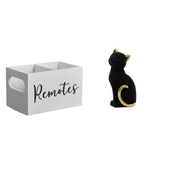 Organizador Remoto De Madera Retro Y Escultura De Resina Con Figura De Gato Para Mesa, Mesita De Noche, Sofá, Oficina, Entrada, Estantería, Sala De Estar Y Dormitorio.