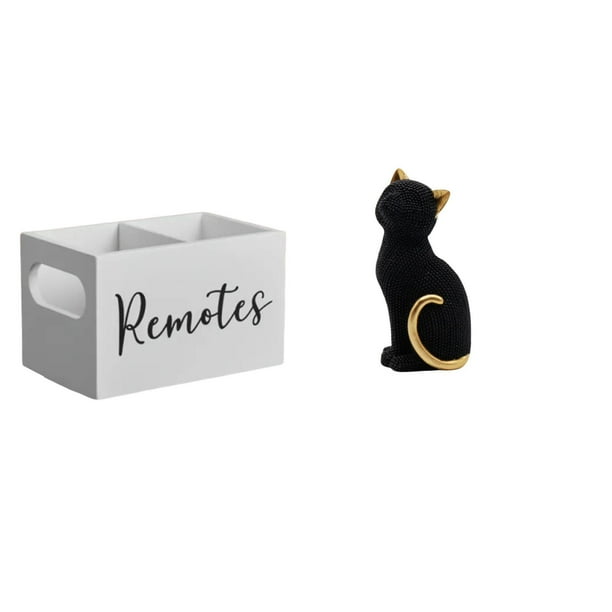 Organizador Remoto De Madera Retro Y Escultura De Resina Con Figura De Gato Para Mesa, Mesita De Noche, Sofá, Oficina, Entrada, Estantería, Sala De Estar Y Dormitorio.