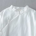 thumbnail image 4 of YFELWZ Womens Plus Size Double Layered Literary Retro Placket Pan Button Linen Three Quarter Sleeve Solid Color Midi Top White XL, 4 of 6