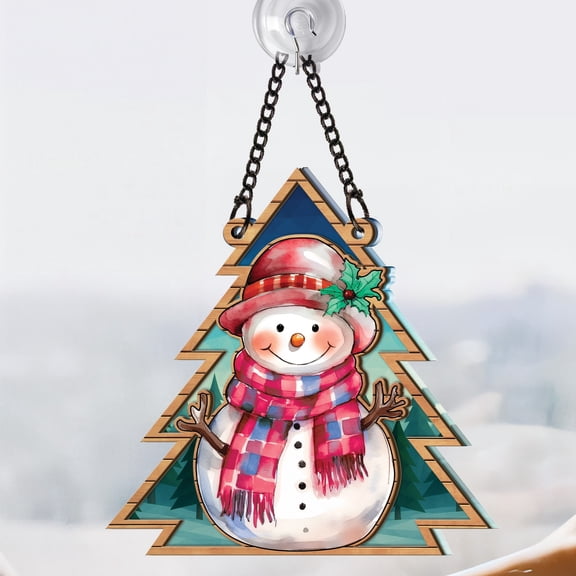 Lotusprinthandmade Snowman Graphic Christmas Decor Custom Shape Window Hanging Suncatcher 8.9in, cute snowman christmas decor