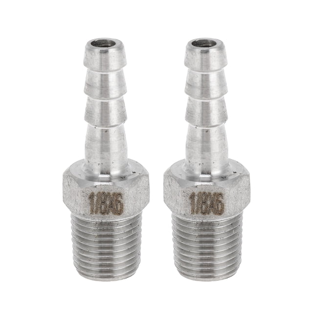 Accesorios de barbado de acero inoxidable Unique Bargains, conector de manguera barb de 15/64" BSPT macho de 1/8" para aire, agua, aceite, gas, combustible, 2 Pcs