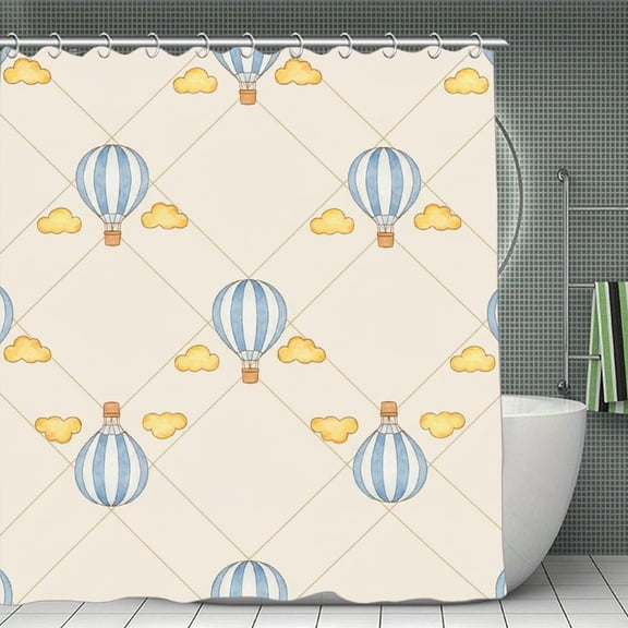 Coastal Blue Balloon Grid Print Shower Curtain,Modern Fabric Waterproof Shower Curtain Set with Hooks 70.8×70.8Inch (180×180cm)