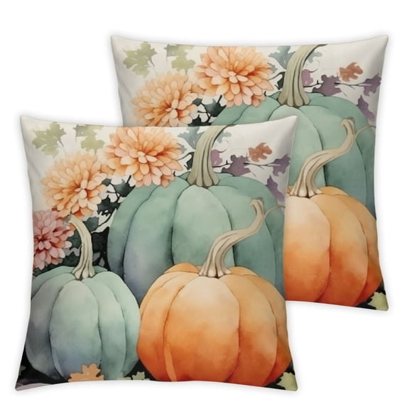 Fall Blue Orange Pumpkin Pillow Covers Watercolor Pumpkins Throw Pillows Autumn Themed Decorations Thanksgiving Decorative Pillowcase Square Cushion Cover for Couch Sofa Bed