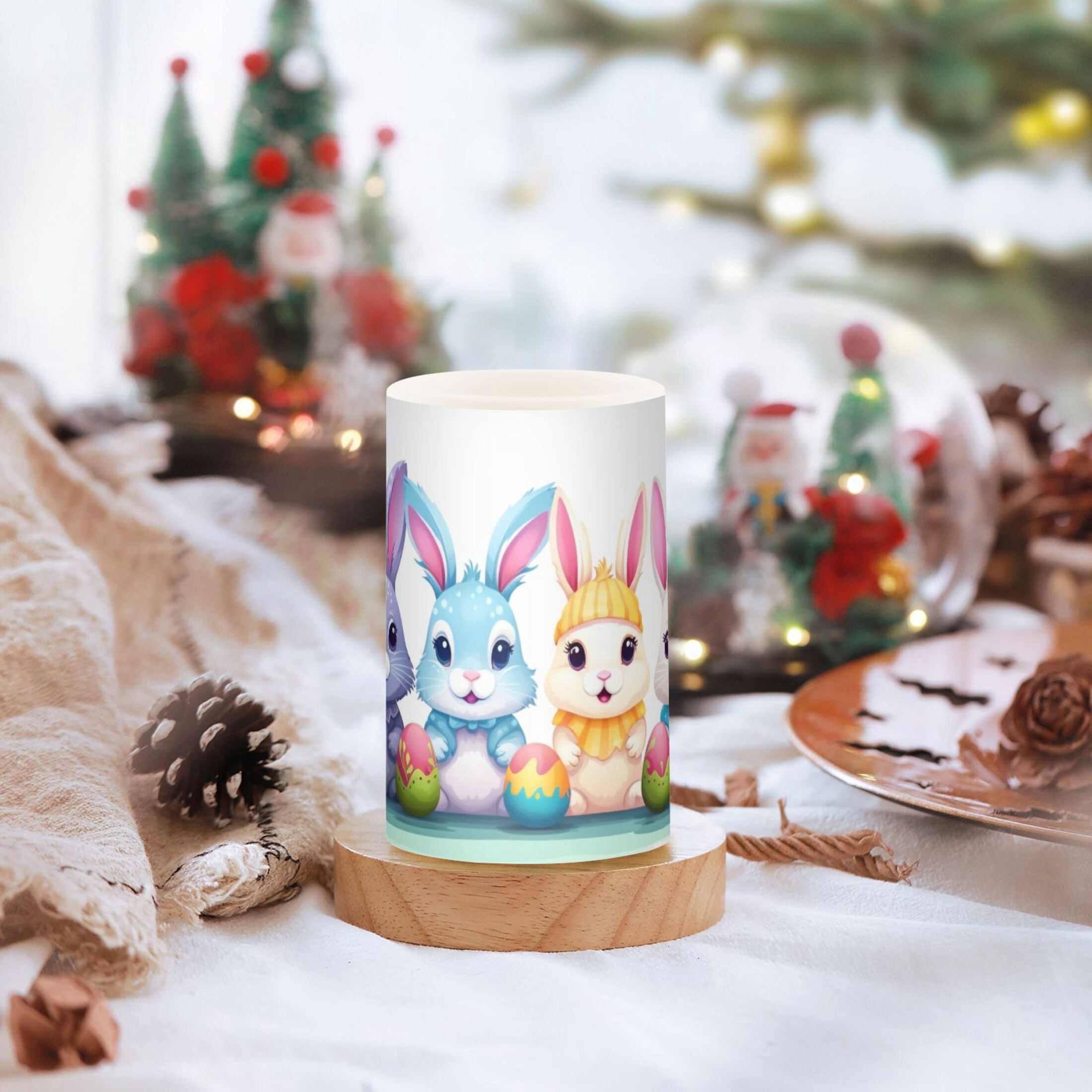 Cute Rabbit and Easter Egg Flameless Candles with Remote Timer LED Battery Operated Flickering Candle Light for Festival Wedding Home Party