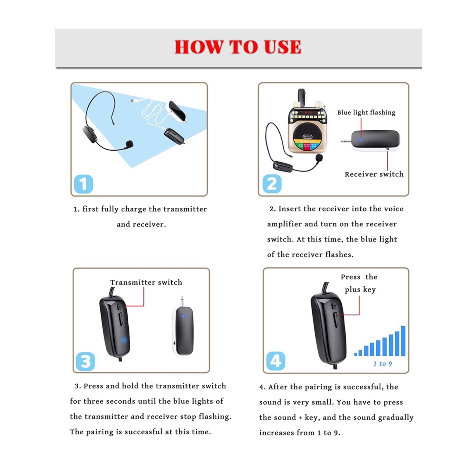 Wireless Microphone Headset Handheld Loudspeaker Set Handsfree Megaphone Voice Amplifier Teacher Microphones ,Powerful Sound