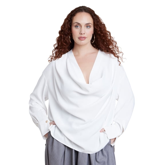 ELOQUII Women's Plus Size Plunging Cowl Neck Blouse