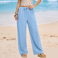 thumbnail image 5 of JUSLIO Linen Pants for Women with Pockets Fashion Casual Drawstring Loose Straight Pants, 5 of 9