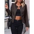 thumbnail image 6 of Women'S Plus Size PU Leather Jacket Zip Up Crew Neck Long Sleeve Jacket Outerwear Brown L, 6 of 9
