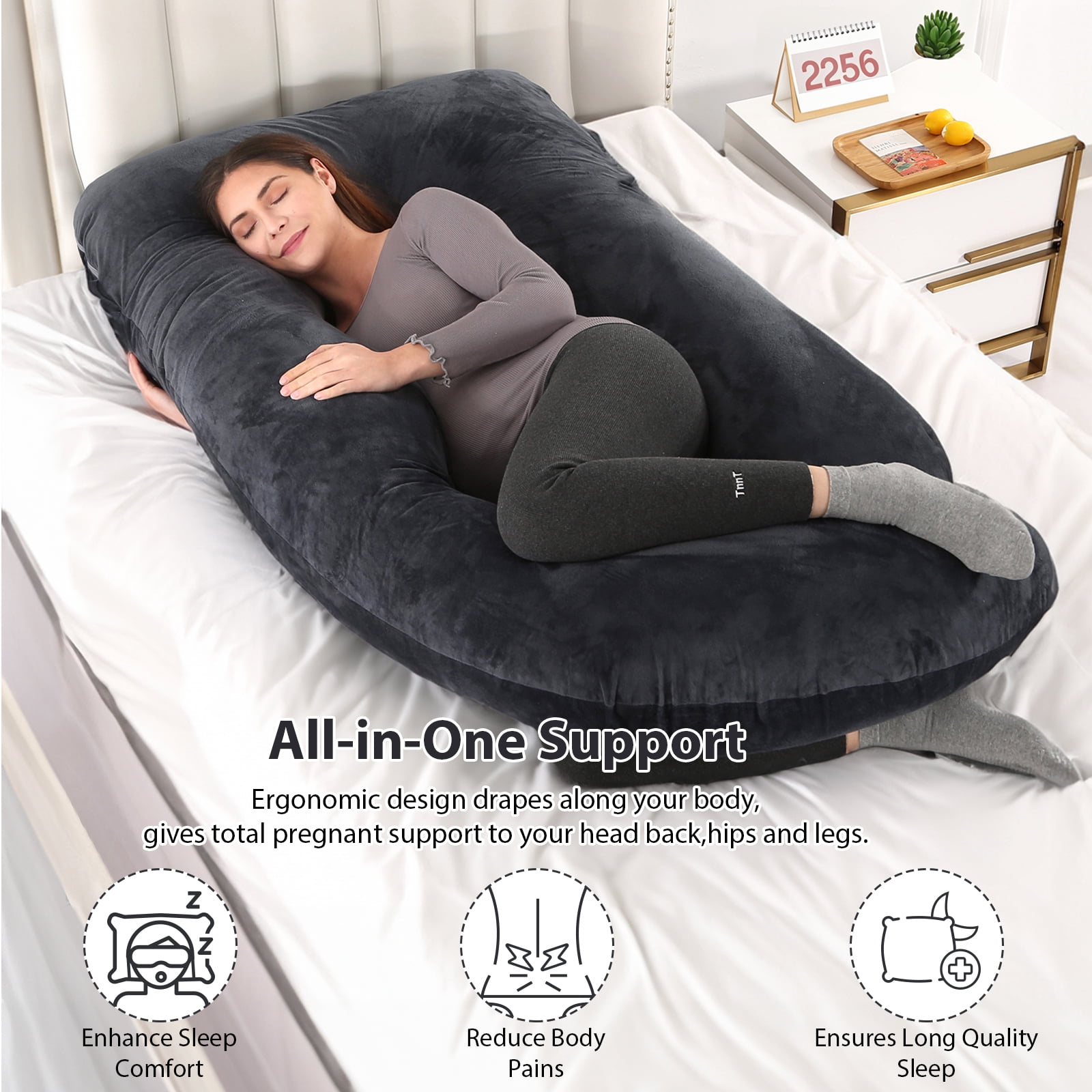 BATTOP Pregnancy Pillow,Body Maternity Pillow for Sleeping with Removable Cover,Support for Head,Back,Legs,Belly,Hips,57 Inch Body Pillow for Pregnant Women