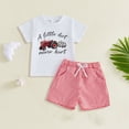thumbnail image 2 of KPOPLK Toddler Baby Boy Clothes 3 6 9 12 18 Months 2 3T 4T Tractor Letter Print Shirt Plaid Shorts Set Outfits 2 PCS(3-4 Years,Red), 2 of 4