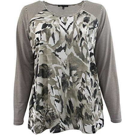 Abstract Blouse - Women's Plus-Size Striped Long Sleeve Print Knit Top T-Shirt Blouse Sweater Abstract 2X G16.018L