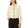 thumbnail image 2 of INSPIRE CHIC Women's Button Down Office Ruffle Stand Collar Long Sleeve Work Shirt, 2 of 7
