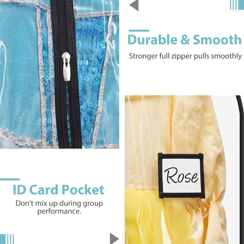 lanema PVC Dance Dress Bag Clear Garments Bag Dust Sleeves with 4Zipper Pocket Name Pocket for Dance Attire Hangings Clothes