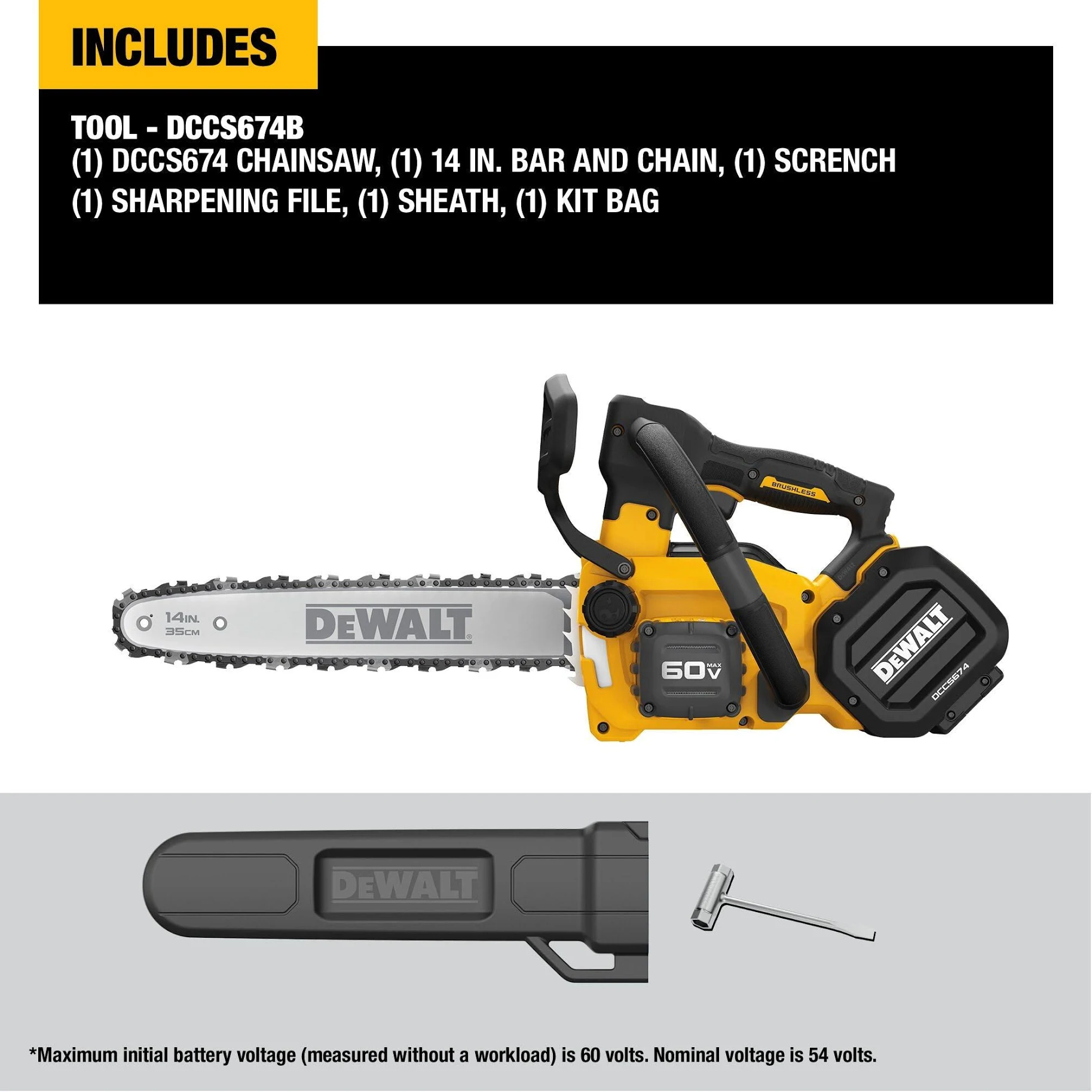 DeWALT DCCS674B Top Handle 14" Brushless Chainsaw Chain Saw BARE TOOL ONLY