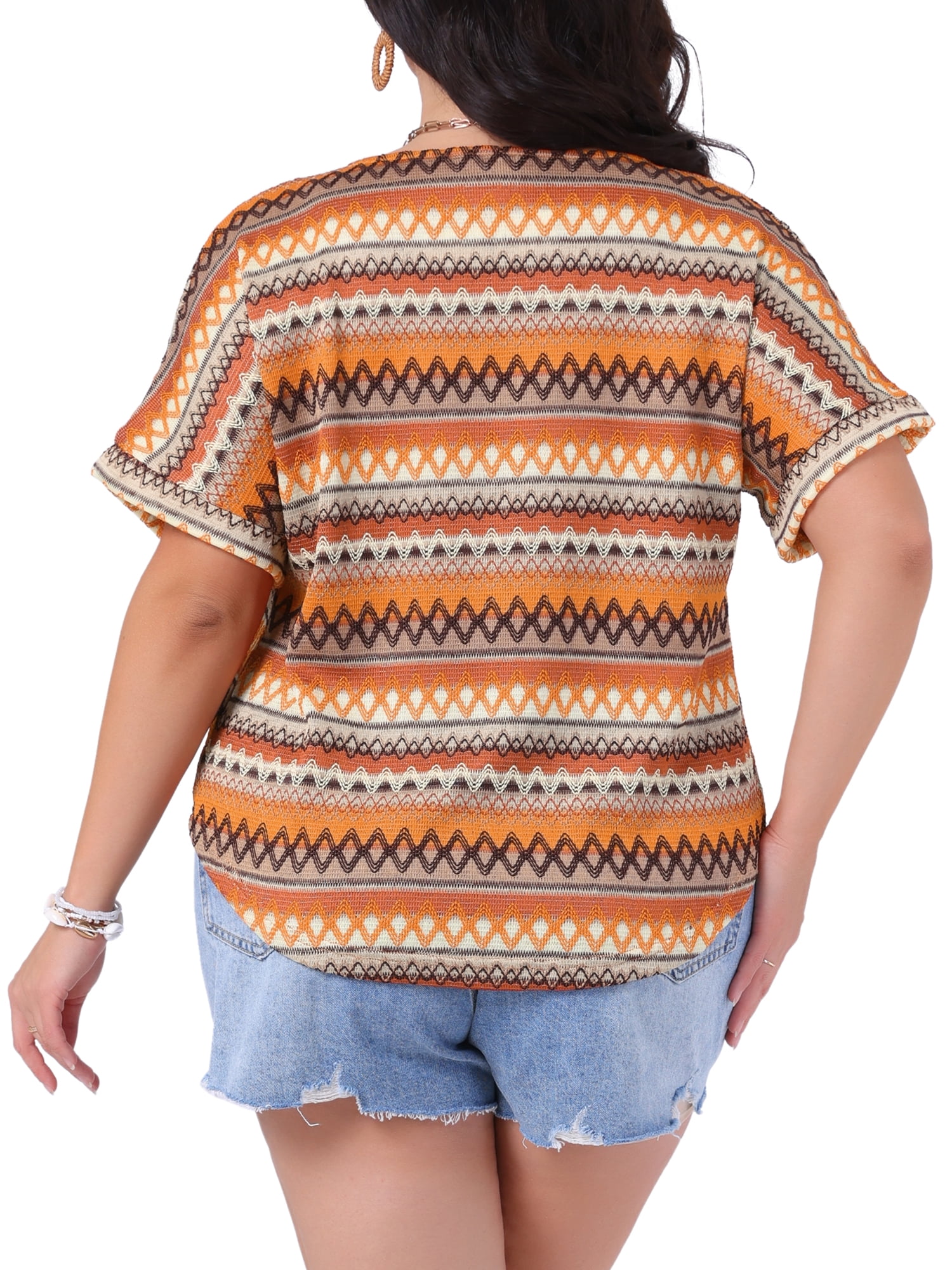 DARING DIVA Women's Plus Tops V Neck Batwing Sleeve Boho Blouses 1X Orange