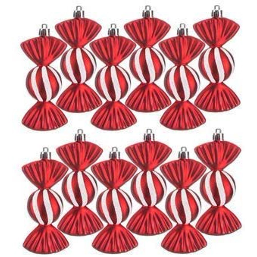 Red Candy Ornaments with White Glitter Peppermint Christmas Home